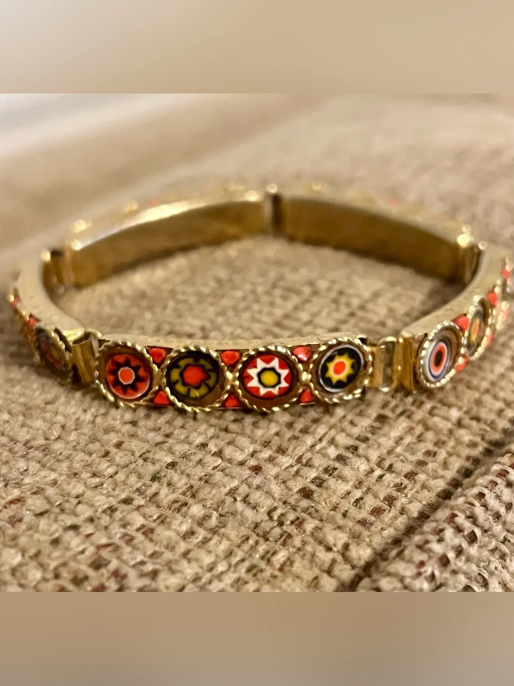 Vintage Italian Micro Mosaic Millefiori Panel Link Bracelet Gold Tone